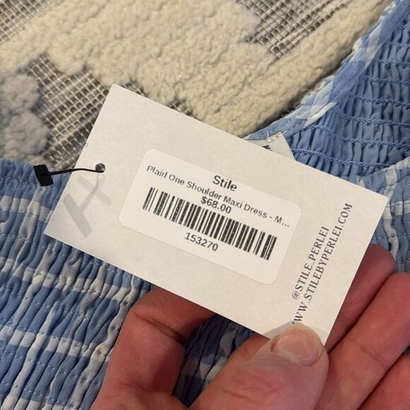 Plaid Gingham One Shoulder Midi Dress Size Small NWT - Picture 7 of 8